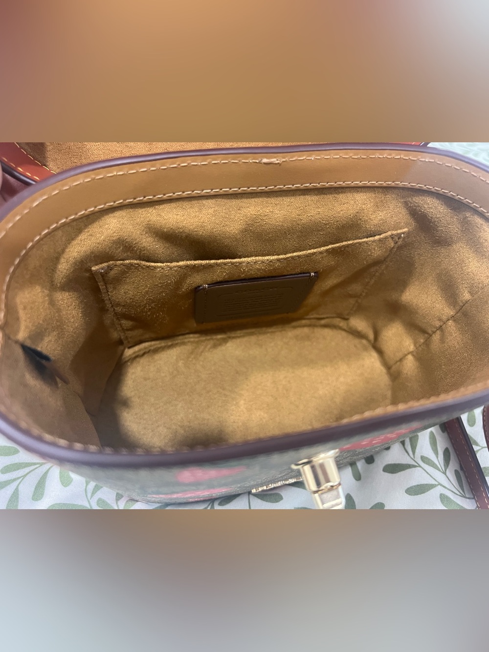 Coach Strawberry Print Signature Mini Top-Handle Bag in Red and Brown - Picture 5 of 8